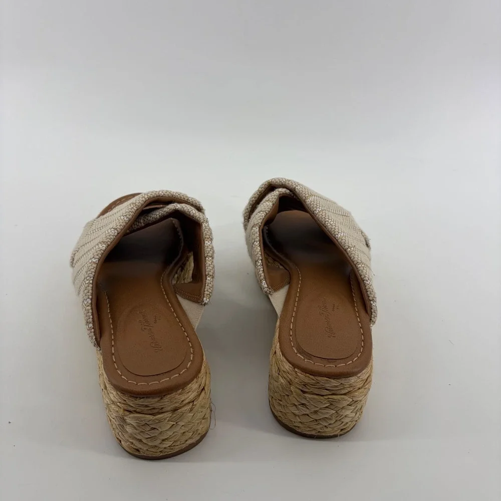 Universal Thread Womens 6 Beige Striped Platform Slide Espadrille Wedge Sandals
